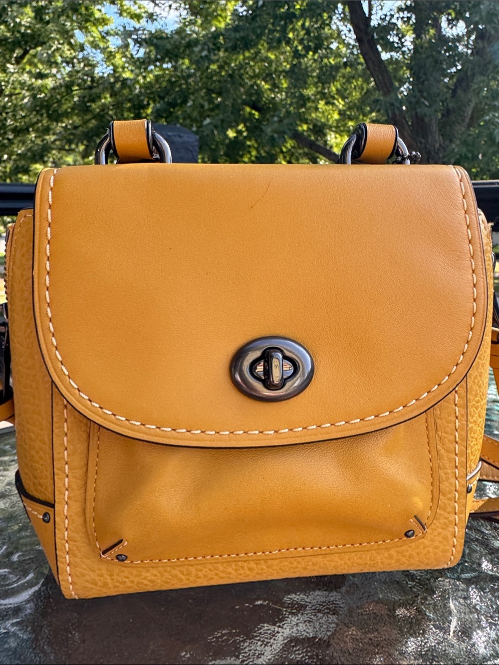 Coach Yellow Mini Leather Top-Handle Backpack - Picture 9 of 16